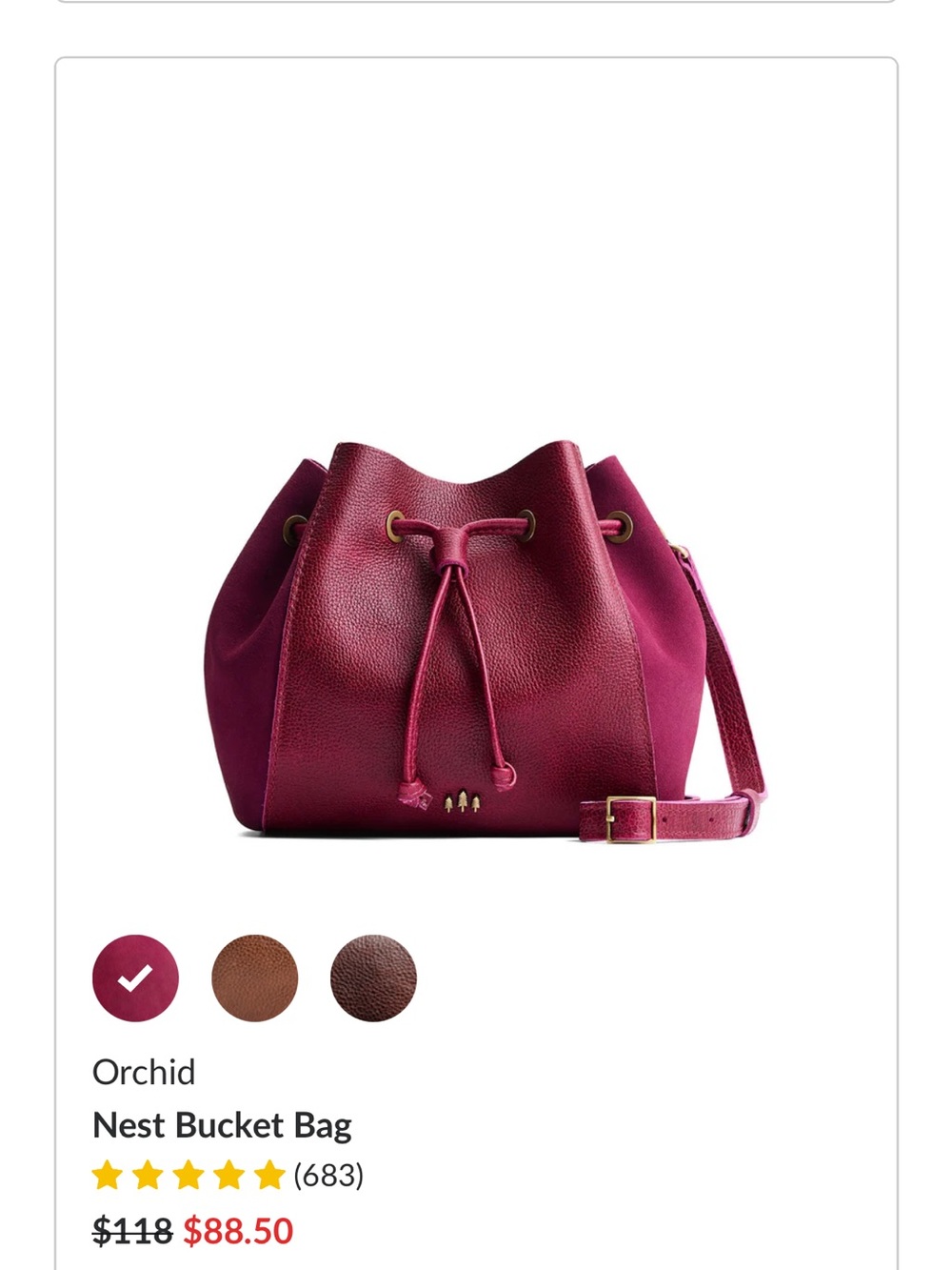 Portland Leather Berry Red Drawstring Bucket Bag with Tassels - charm included - Picture 6 of 8